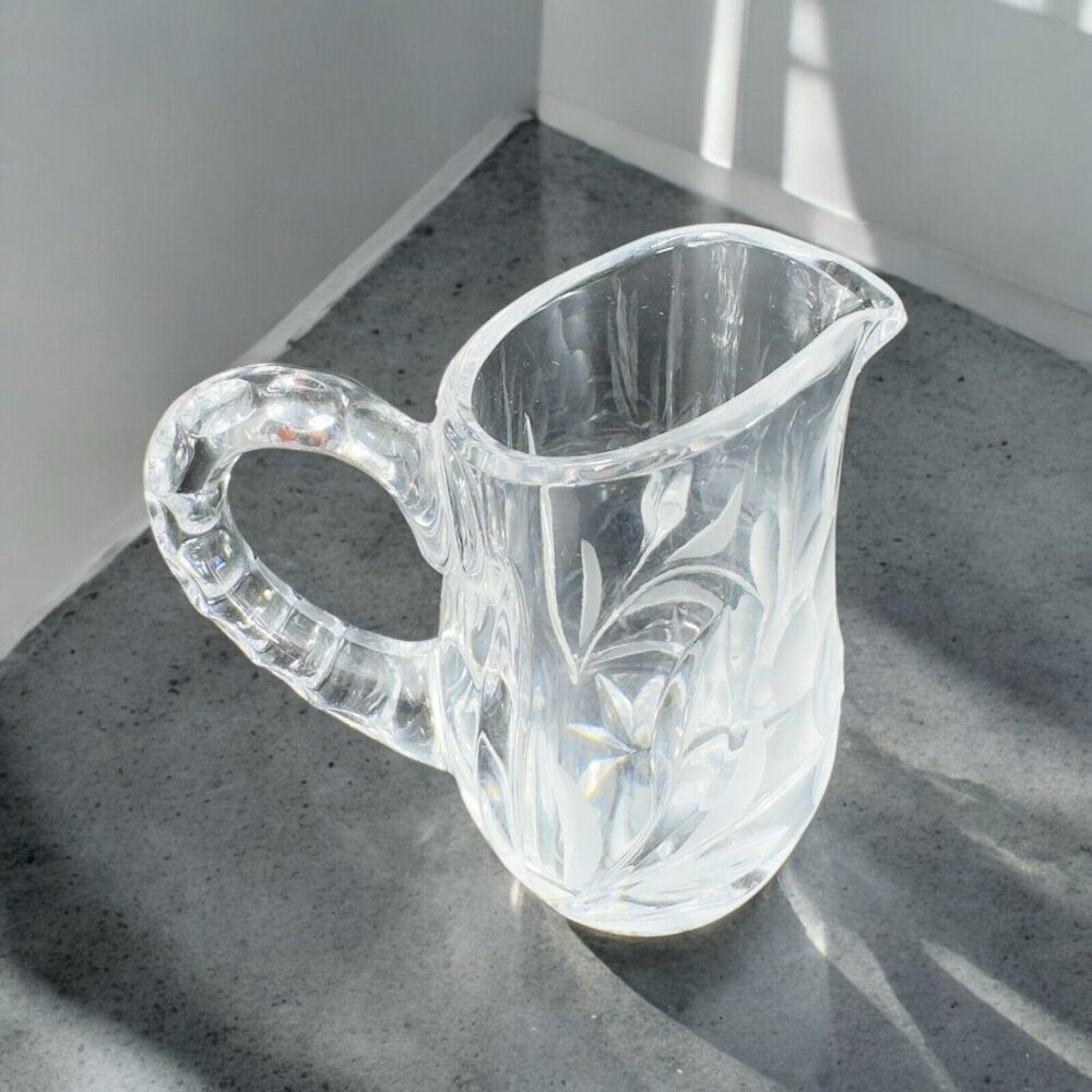 Vintage Clear Crystal Glass Miniature Small Pitcher Carafe Old Whimsical Decor